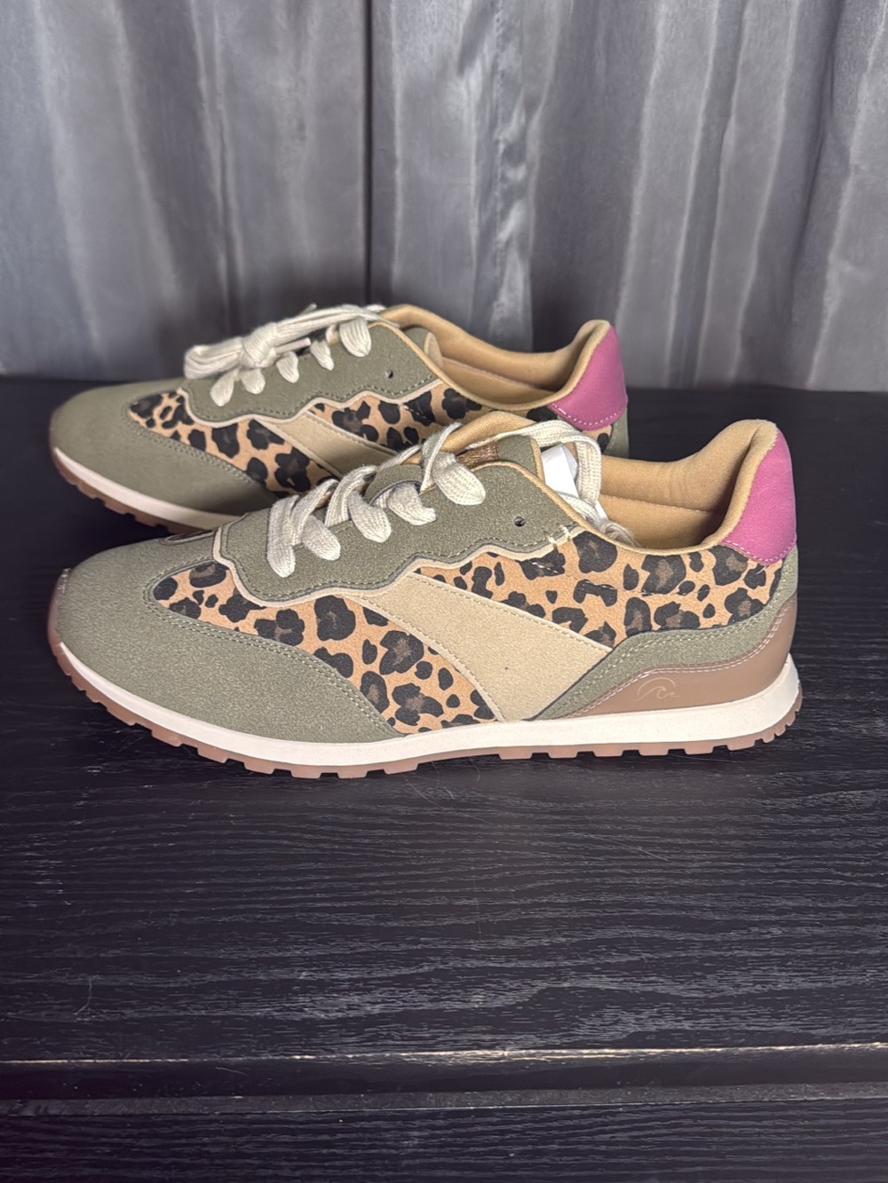 Blowfish Olive Green Leopard Print Sneakers with Pink Heel